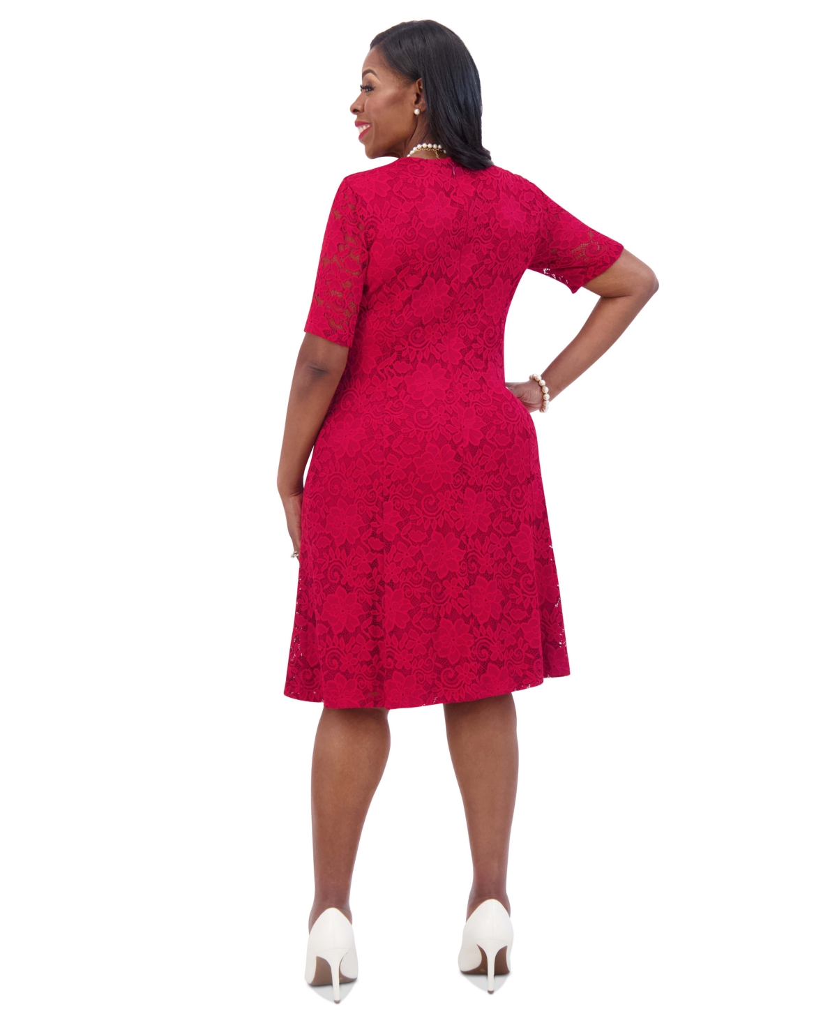Kasper Women's Lace Short-Sleeve Scoop-Neck Dress