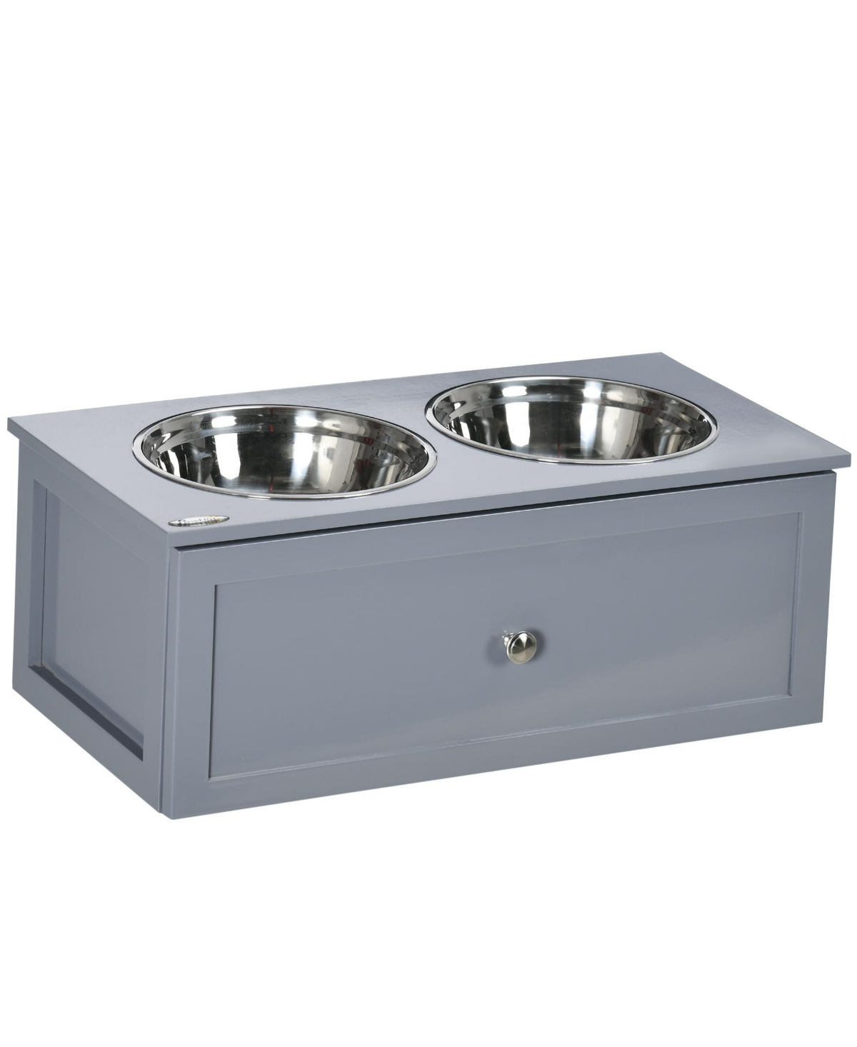 Elevated Dog Bowls with Storage, 2 Stainless Steel Bowls for M Dogs - Gray