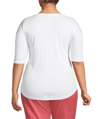 Plus Size Supima Micro Modal Elbow Sleeve Balletneck Curved Hem Top
