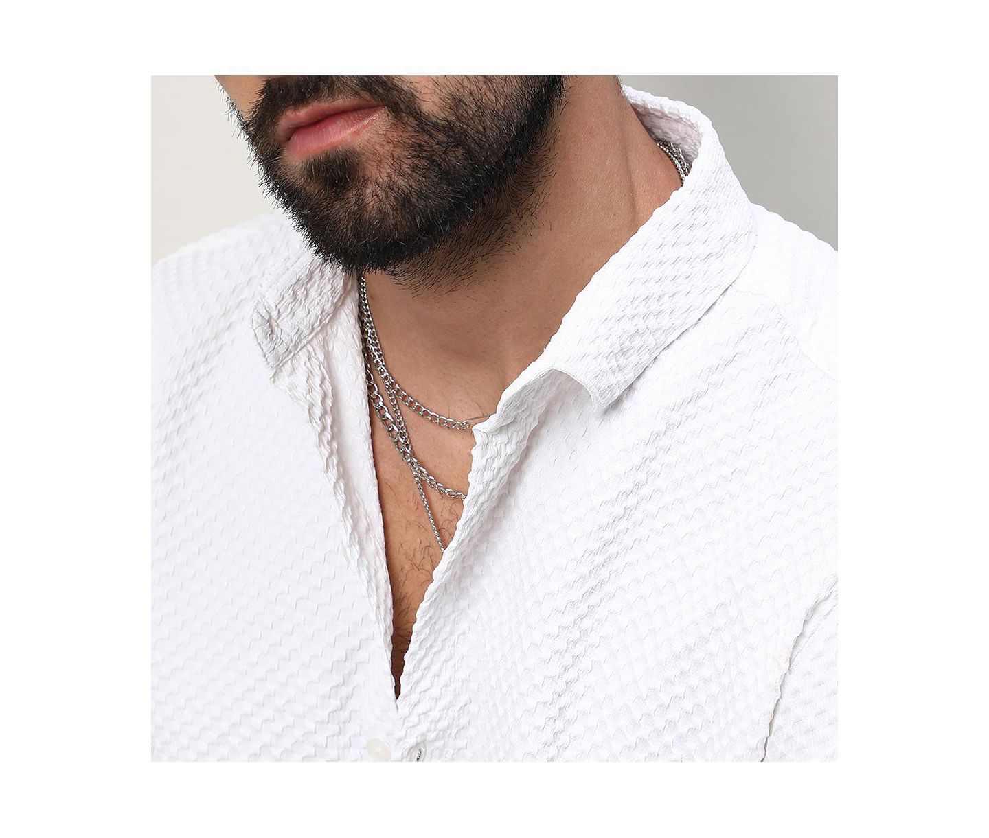 Мужская рубашка Cahoot Chalk White Embossed Micro Check, цвет: Белый — фото 8