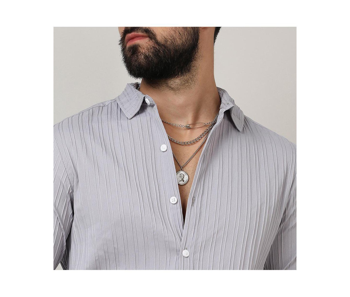 Мужская рубашка Cahoot Campus Sutra Moon Grey Self-Design Striped, цвет: Серый — фото 6