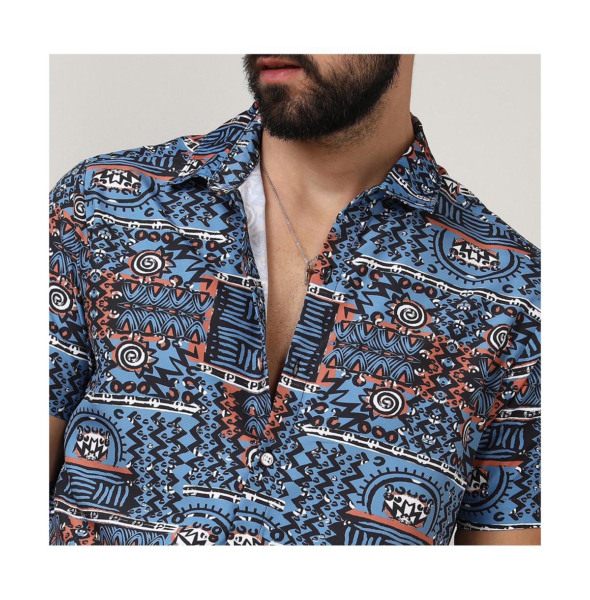 Campus Sutra Men's IcyArtistic Bohemian Shirt - Blue