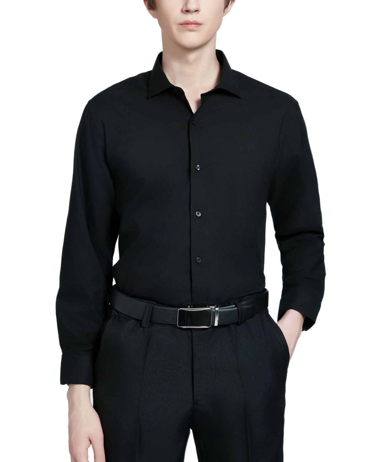Мужская рубашка Perry Ellis Portfolio Perry Ellis Modern-Fit Lux Twill Solid Dress Shirt, цвет: Чёрный — фото 8