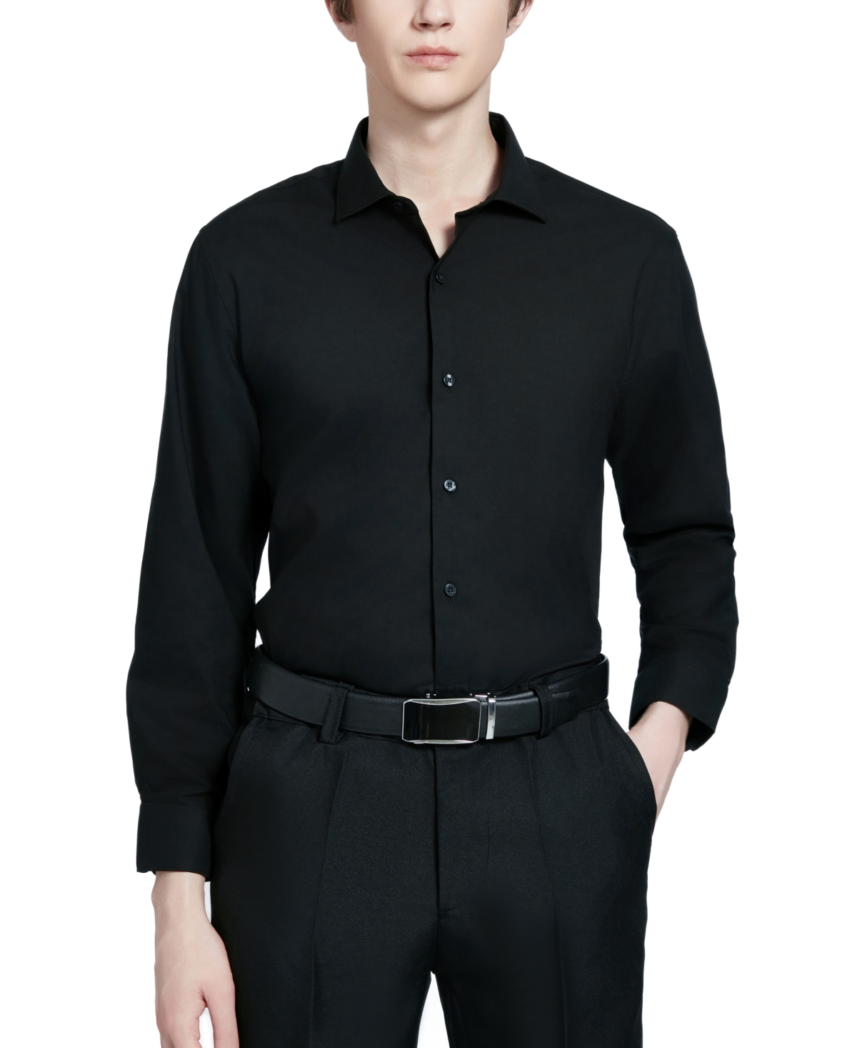 Perry Ellis Men's Modern-fit Lux Twill Solid Dress Shirt In Black