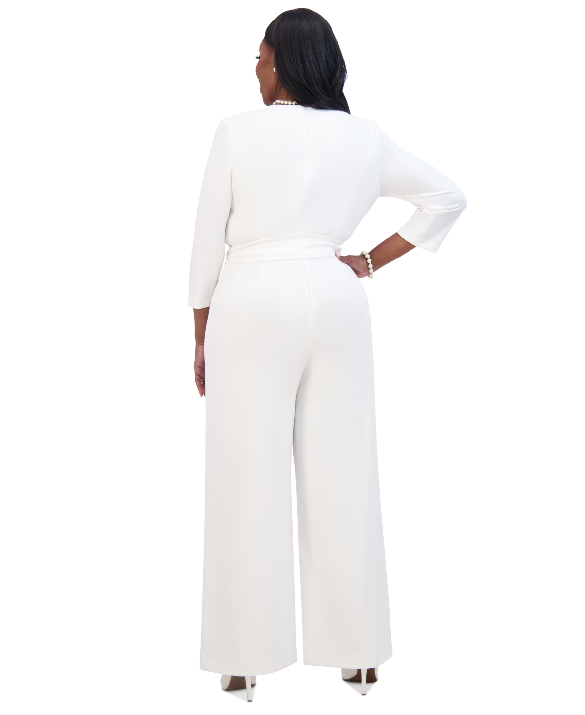 Kasper Women's Tie-Waist 3/4-Sleeve Wide-Leg Jumpsuit