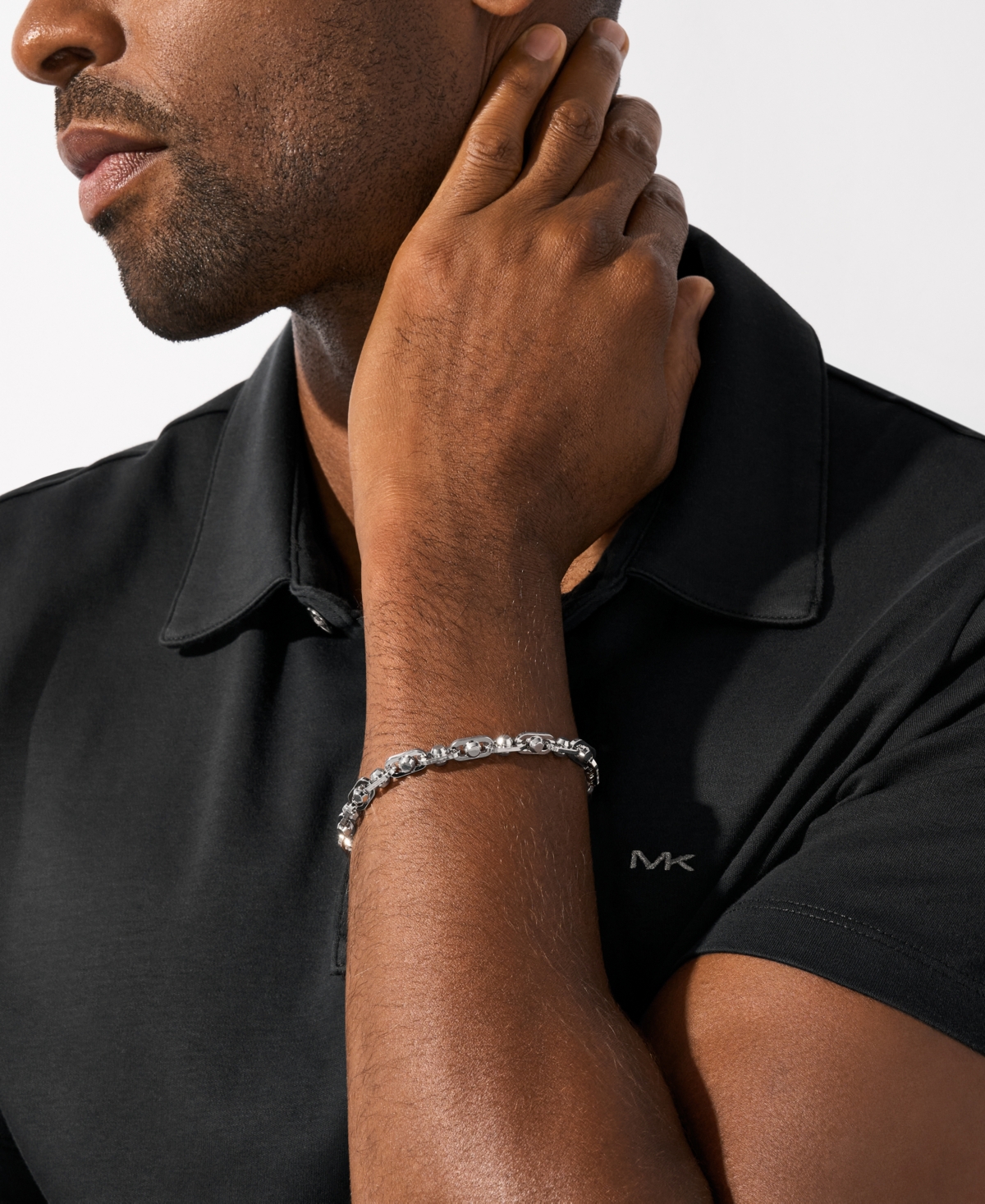 Michael Kors Brass Pave Astor Link Chain Bracelet In Silver