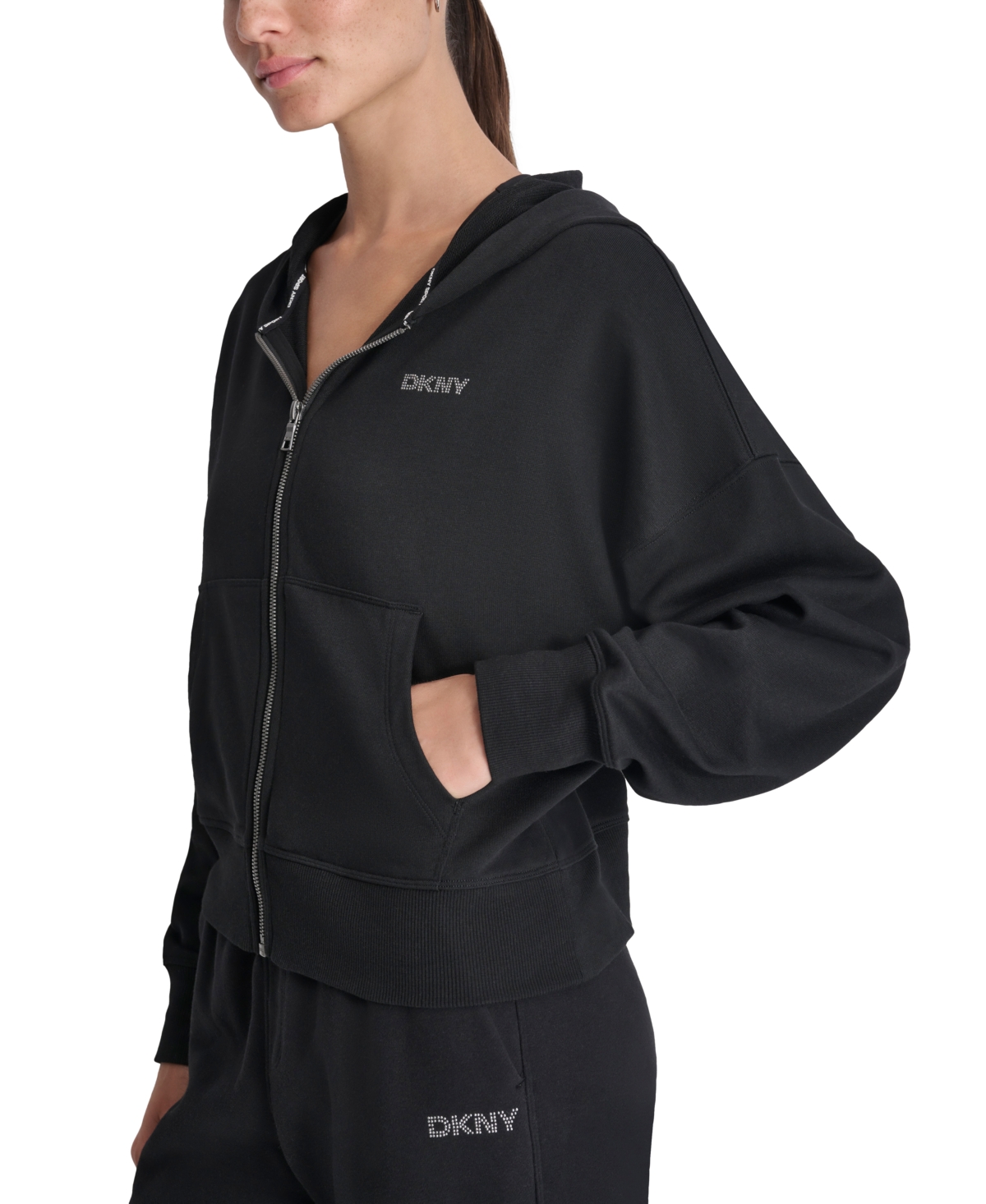 Dkny Sport Women's Studded Logo Hoodie -gunmet