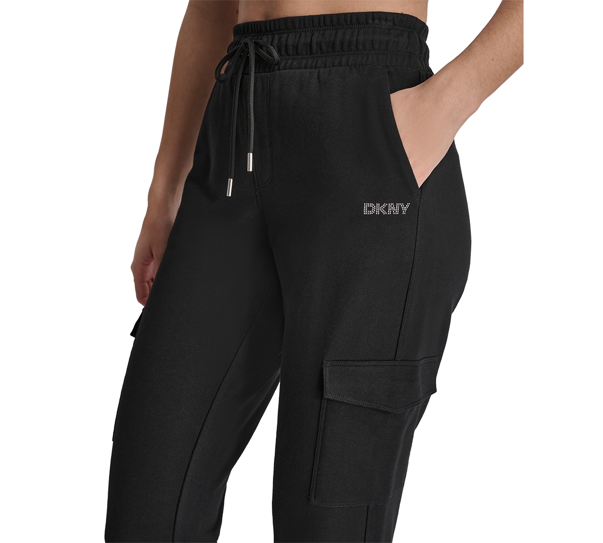 Dkny Sport Women's Studded-Logo Cargo Jogger Fleece Sweatpants