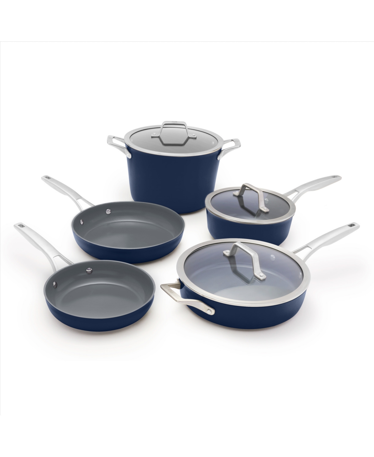 Calphalon Premier Ceramic Nonstick 8-piece Cookware Set In Midnight Blue