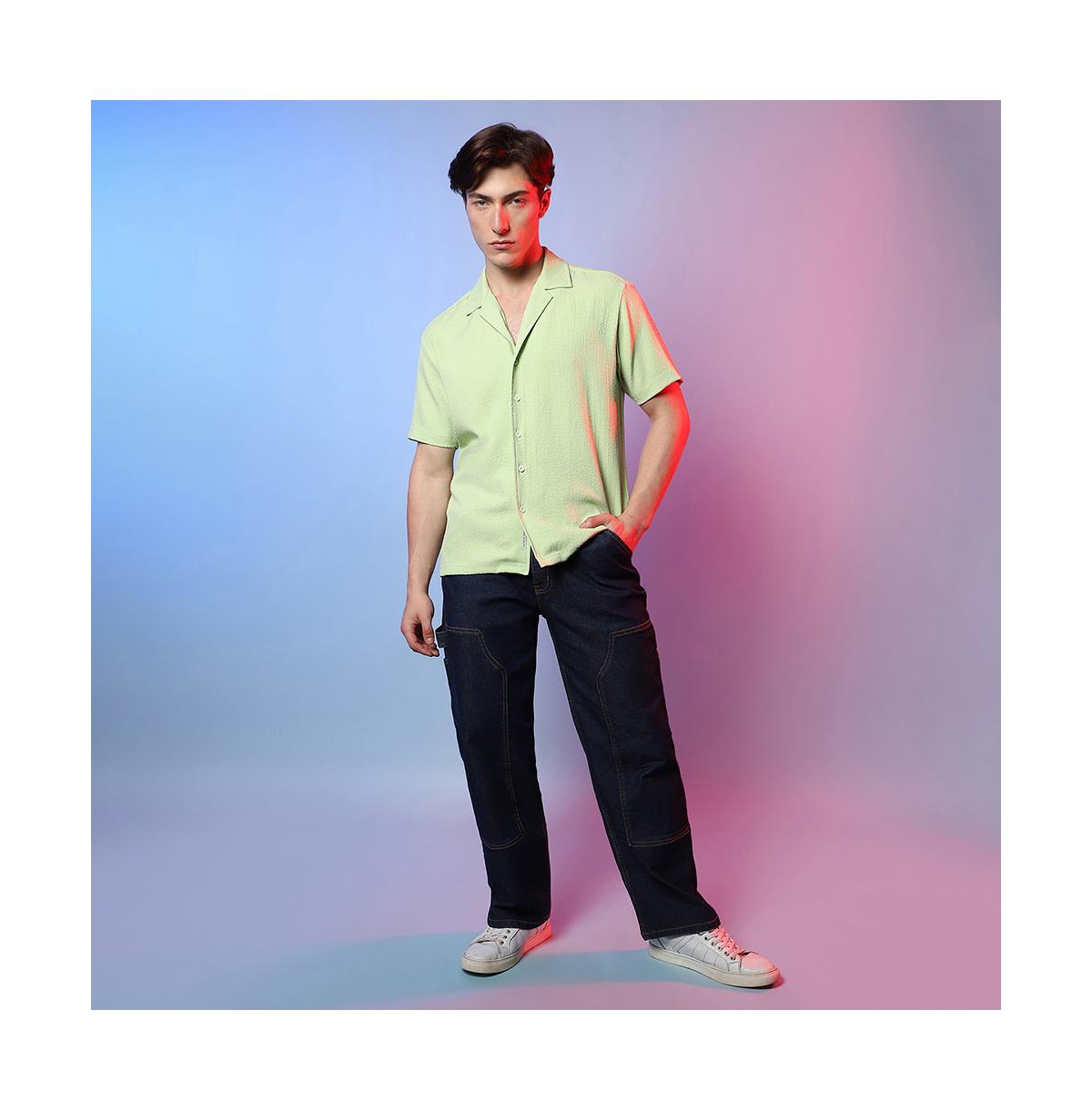 Campus Sutra Men's LimeSelf-Design Creased Box Shirt - Green