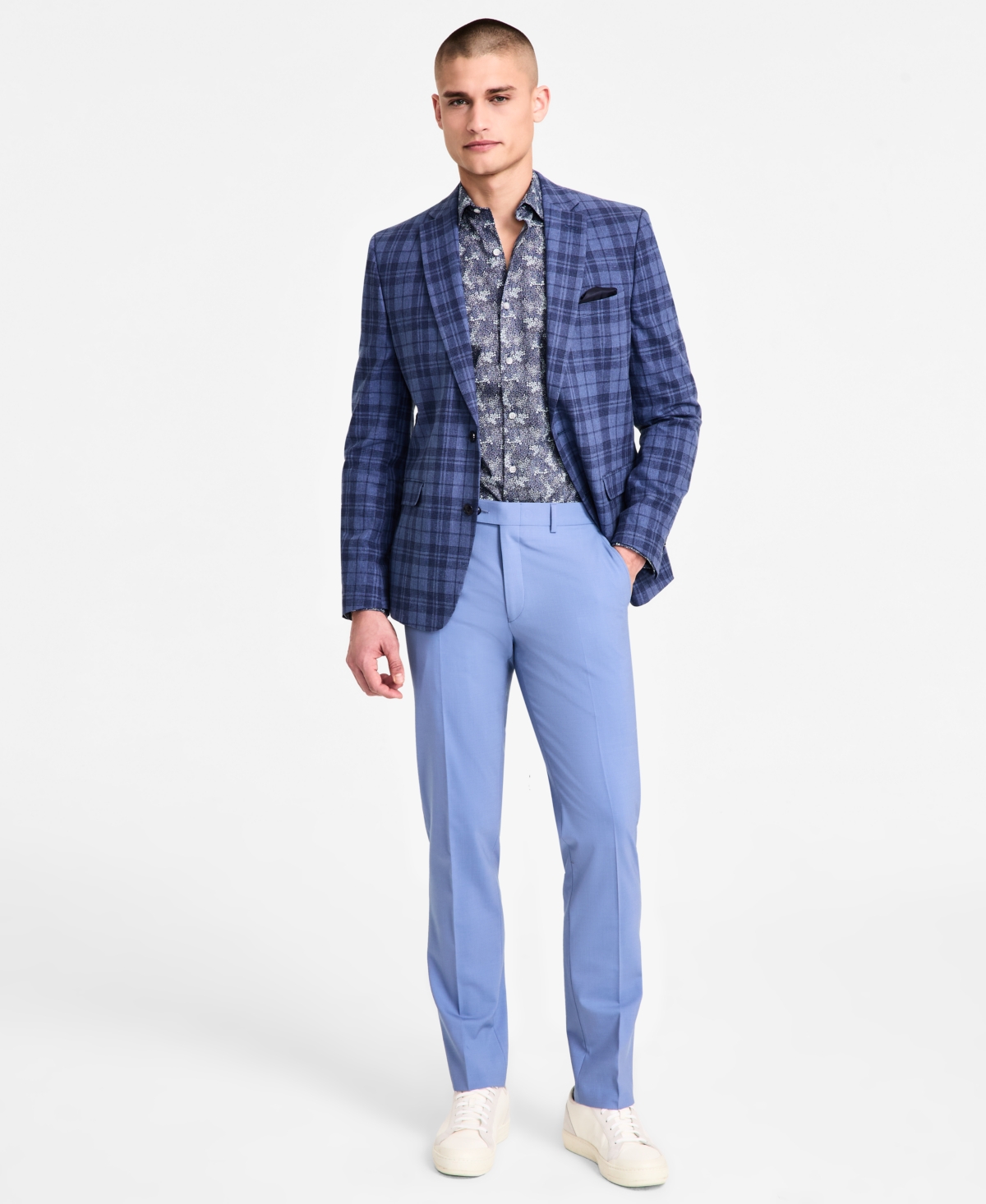 Men's Slim-Fit Plaid Sport Coat, Created for Macy's - Natural Grey
