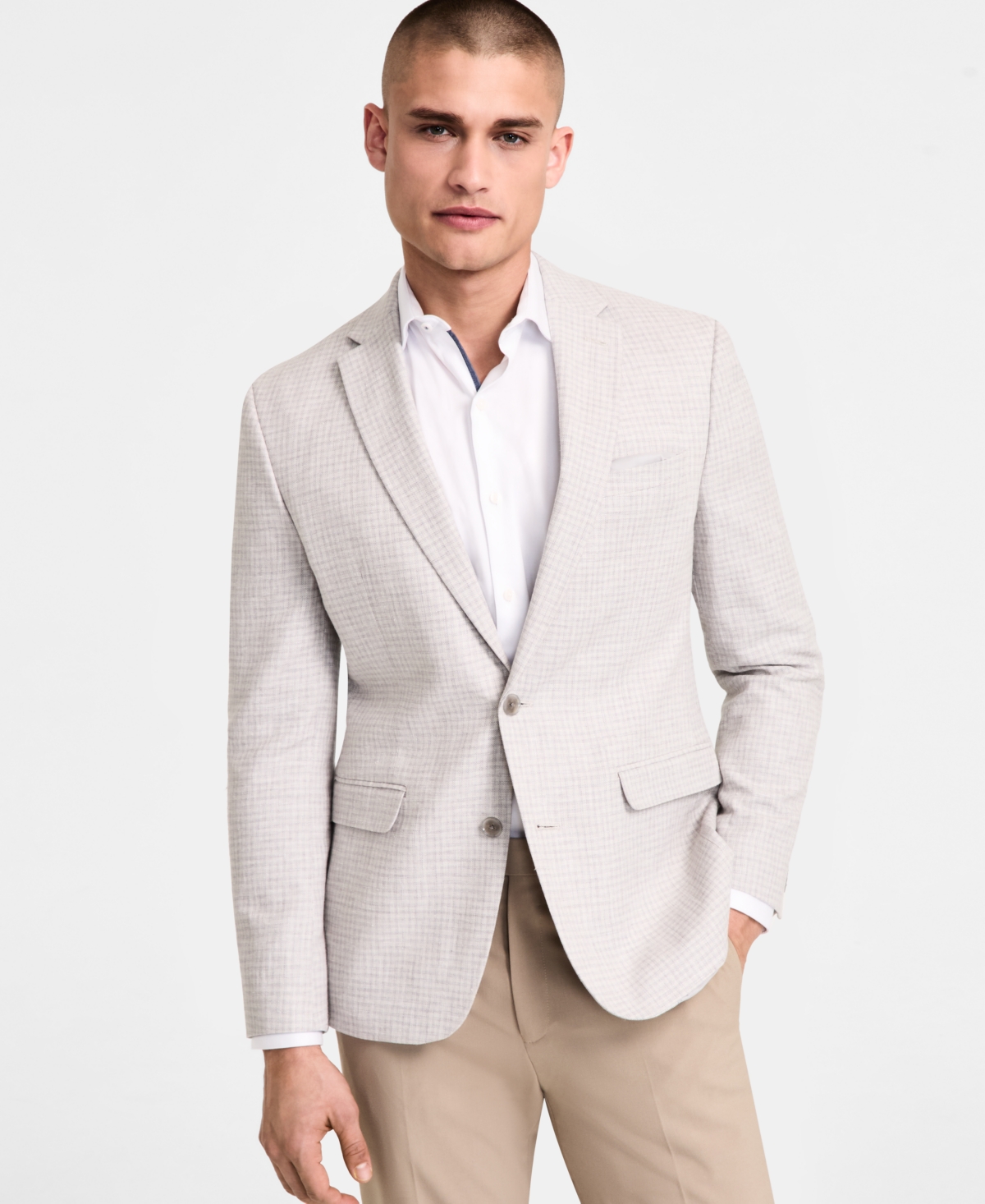 Men's Slim-Fit Plaid Sport Coat, Created for Macy's - Natural Grey