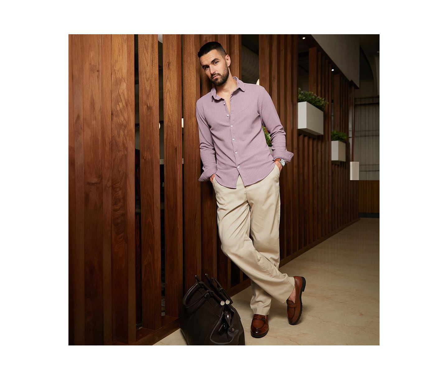 Мужская рубашка Campus Sutra Lavender Stripe-Creased, цвет: Фиолетовый — фото 2