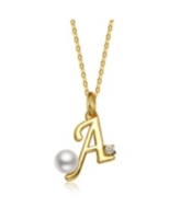 GiGiGirl Kids/Teens Personalized 14K Gold Plated Initial Pearl Pendant Necklace - Open yellow 761