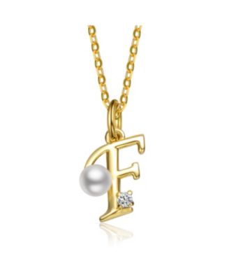 GiGiGirl Kids/Teens Personalized 14K Gold Plated Initial Pearl Pendant Necklace - Gold F