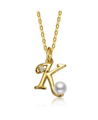GiGiGirl Kids/Teens Personalized 14K Gold Plated Initial Pearl Pendant Necklace - Gold K