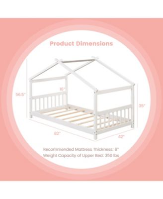 Twin Size Wooden House Bed with Roof