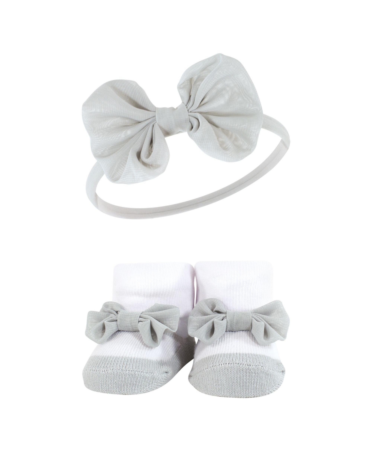 Hudson Baby Baby Girls Headband and Socks Giftset, One - Pink gray flower