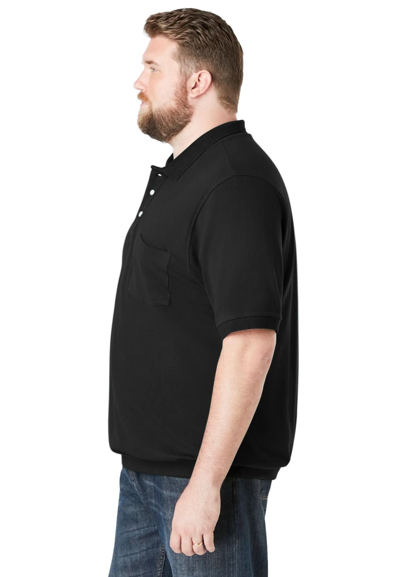 Мужское поло KingSize No Tuck Pocket Shrink-Less Cotton Polo, цвет: Чёрный — фото 2
