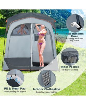 2 Rooms Oversize Privacy Shower Tent with Removable Rain Fly and Inside Pocket