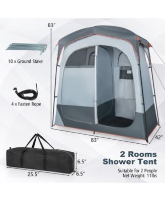 2 Rooms Oversize Privacy Shower Tent with Removable Rain Fly and Inside Pocket