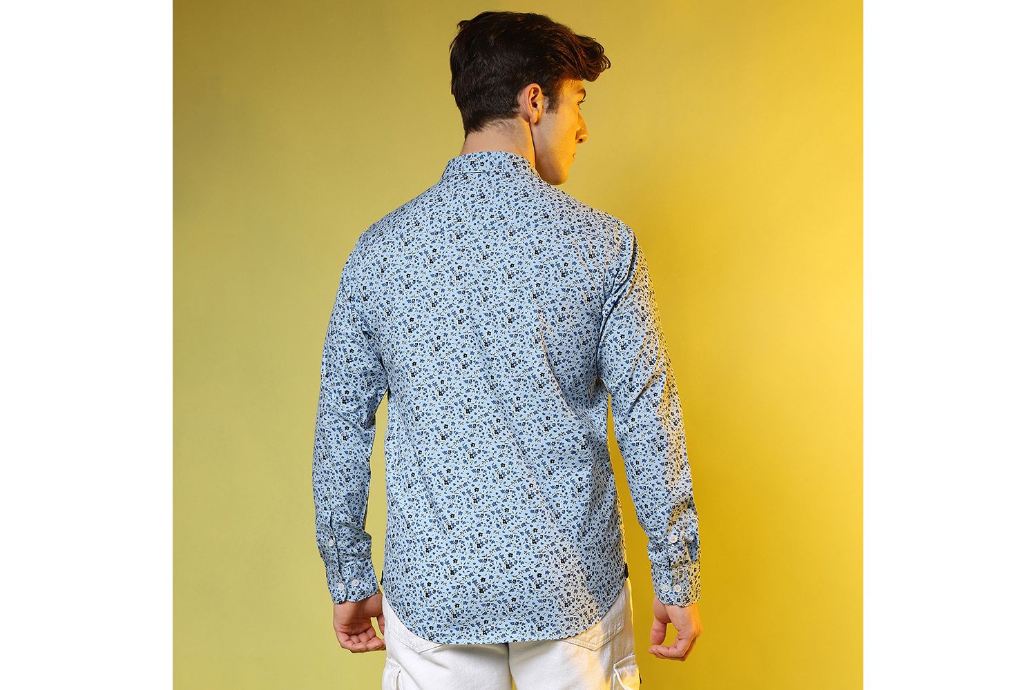 Men's Prussian Blue Micro Floral Shirt