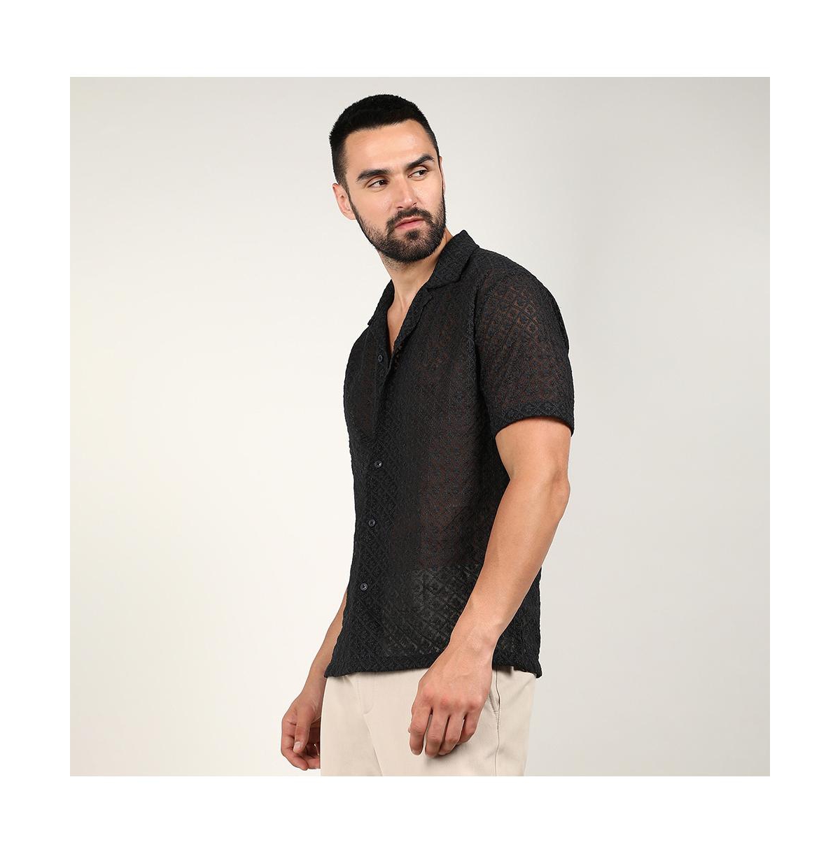 Campus Sutra Men's MidnightFloral Embroidered Shirt - Black