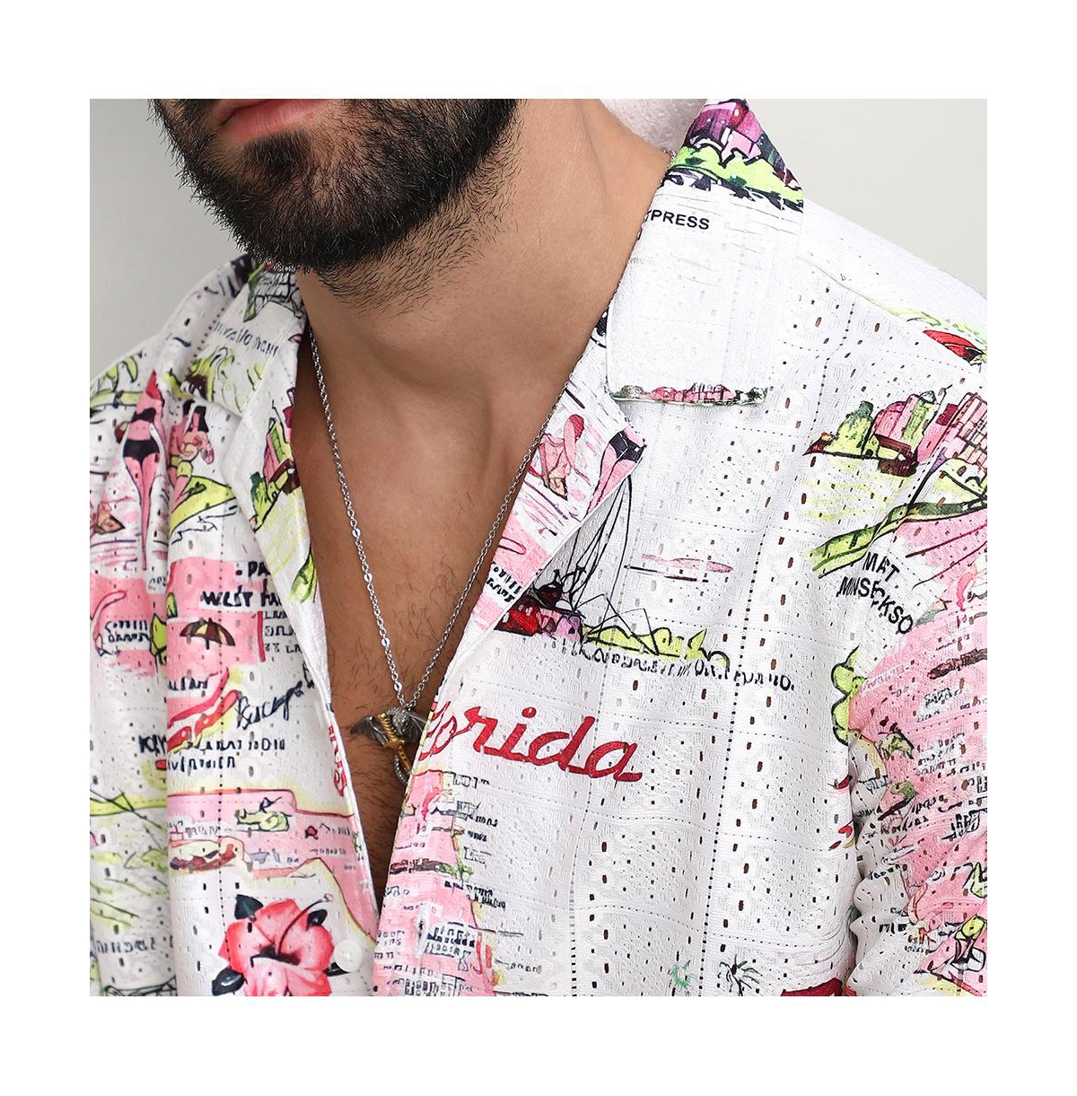 Campus Sutra Men's ChalkBlush Pink Maps Shirt - White