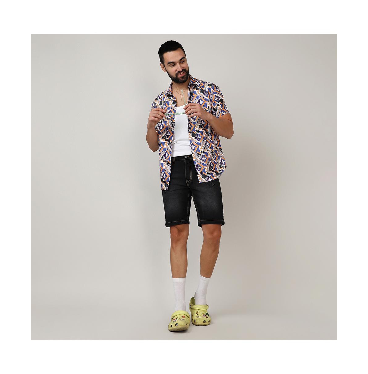 Campus Sutra Men's Sienna Brown & IndigoBohemian Shirt - Blue