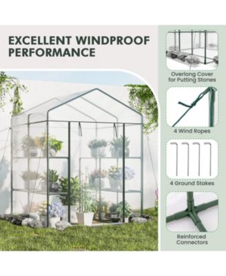 Walk-in Greenhouse with 3 Tiers 8 Shelves PVC Cover Roll-up Zippered Door