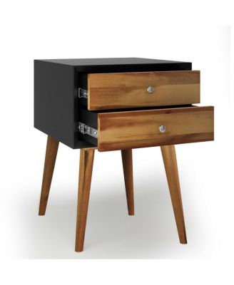 Mid-Century Wooden Multipurpose End Table with 2 Storage Drawers