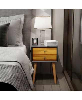 Mid-Century Wooden Multipurpose End Table with 2 Storage Drawers