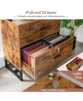 Letter Size Lateral File Cabinet with Lock and Bookshelf-Rustic
