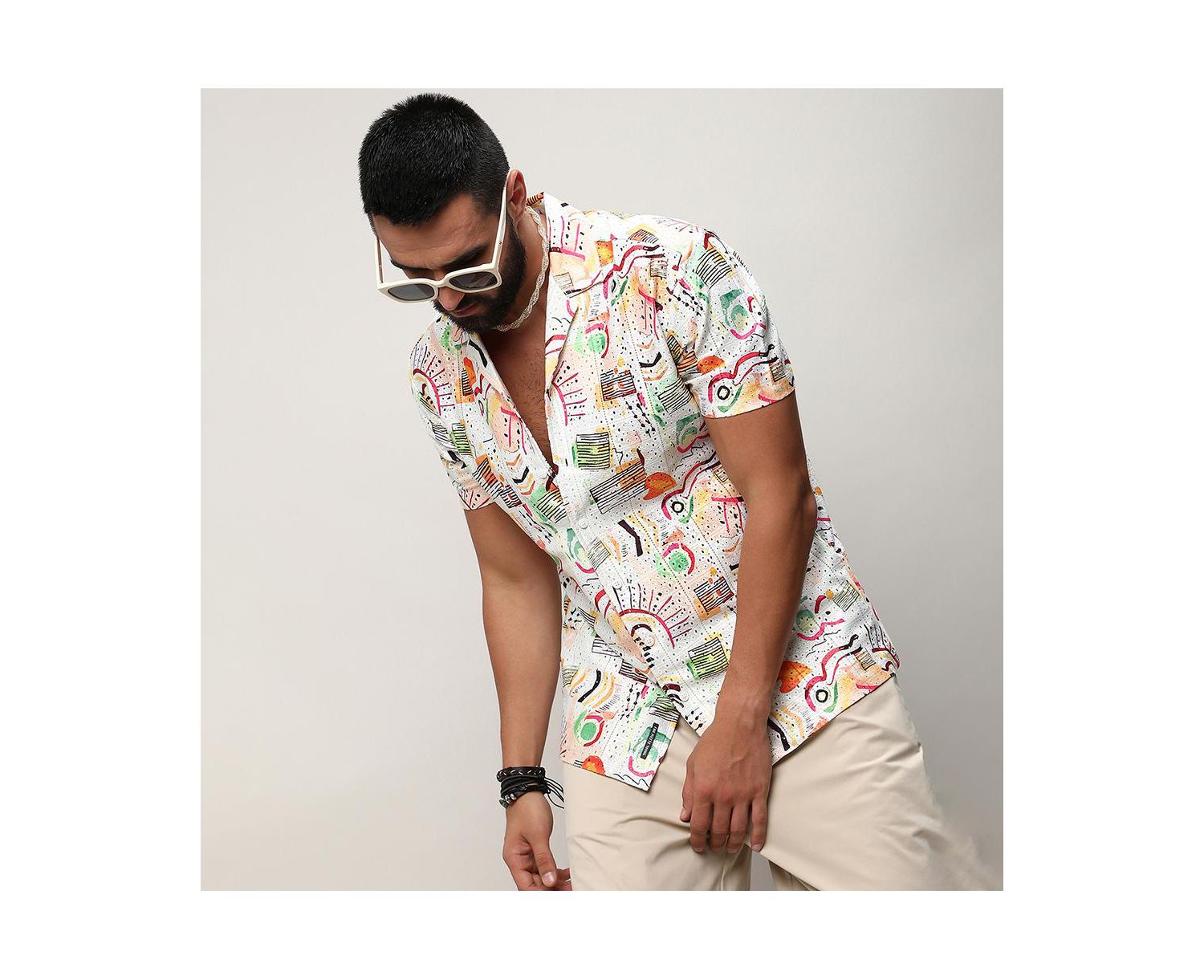 Men's Multicolour Mesh Graphic Shirt