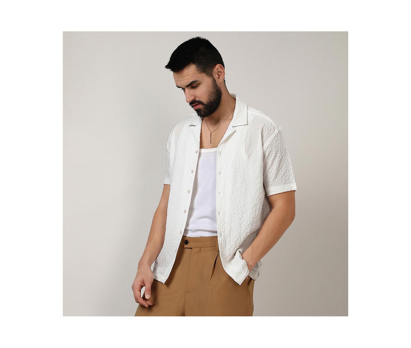 Мужская рубашка Cahoot Chalk White Micro Creased, цвет: Белый — фото 4