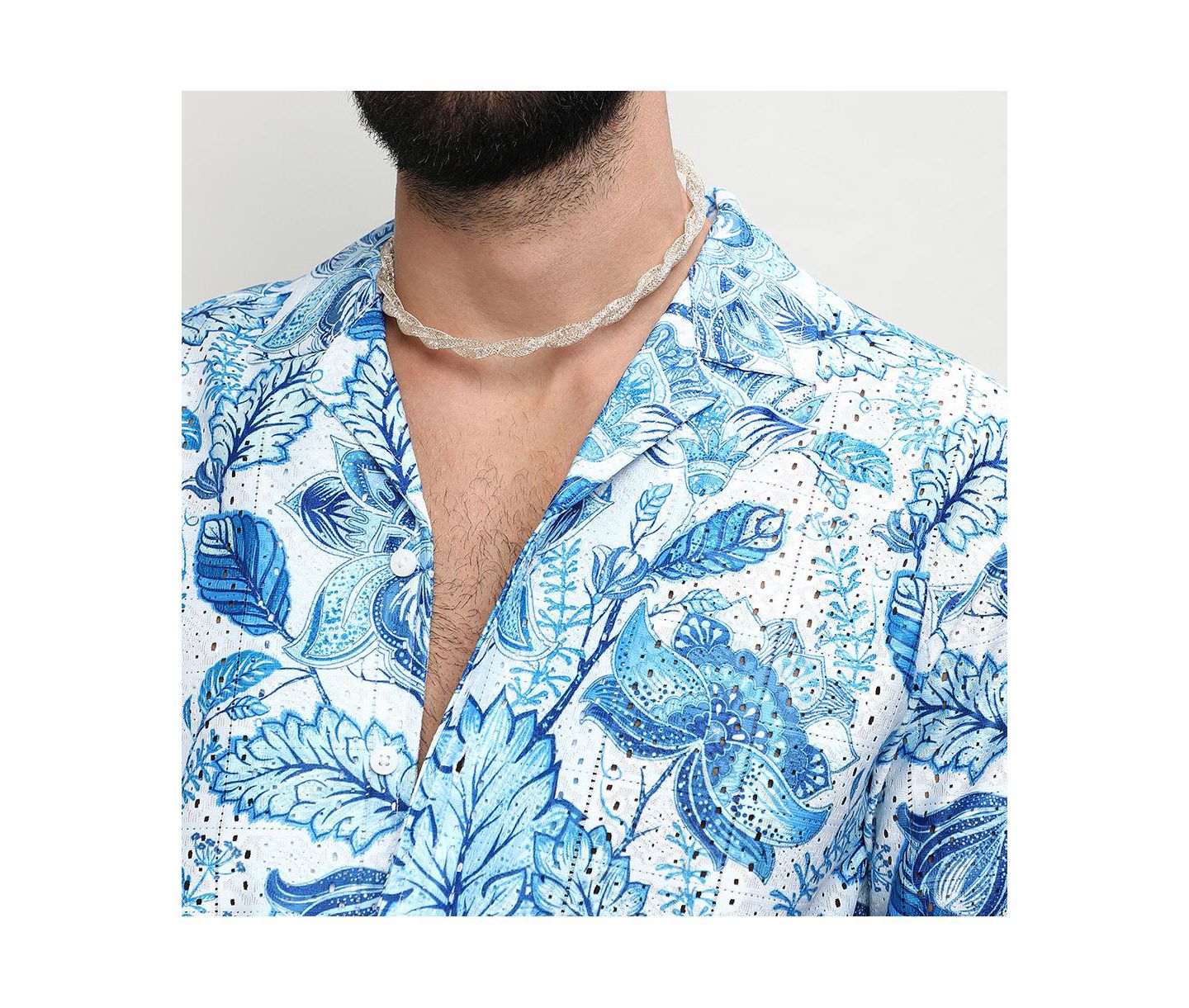 Мужская рубашка Cahoot Campus Sutra Chalk White:Indigo Blue Mesh Foliage, цвет: Белый — фото 5