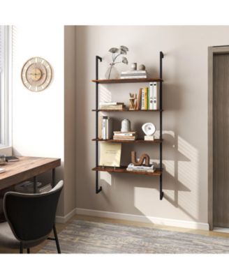 4-Tier Industrial Ladder Bookshelf with Metal Frame