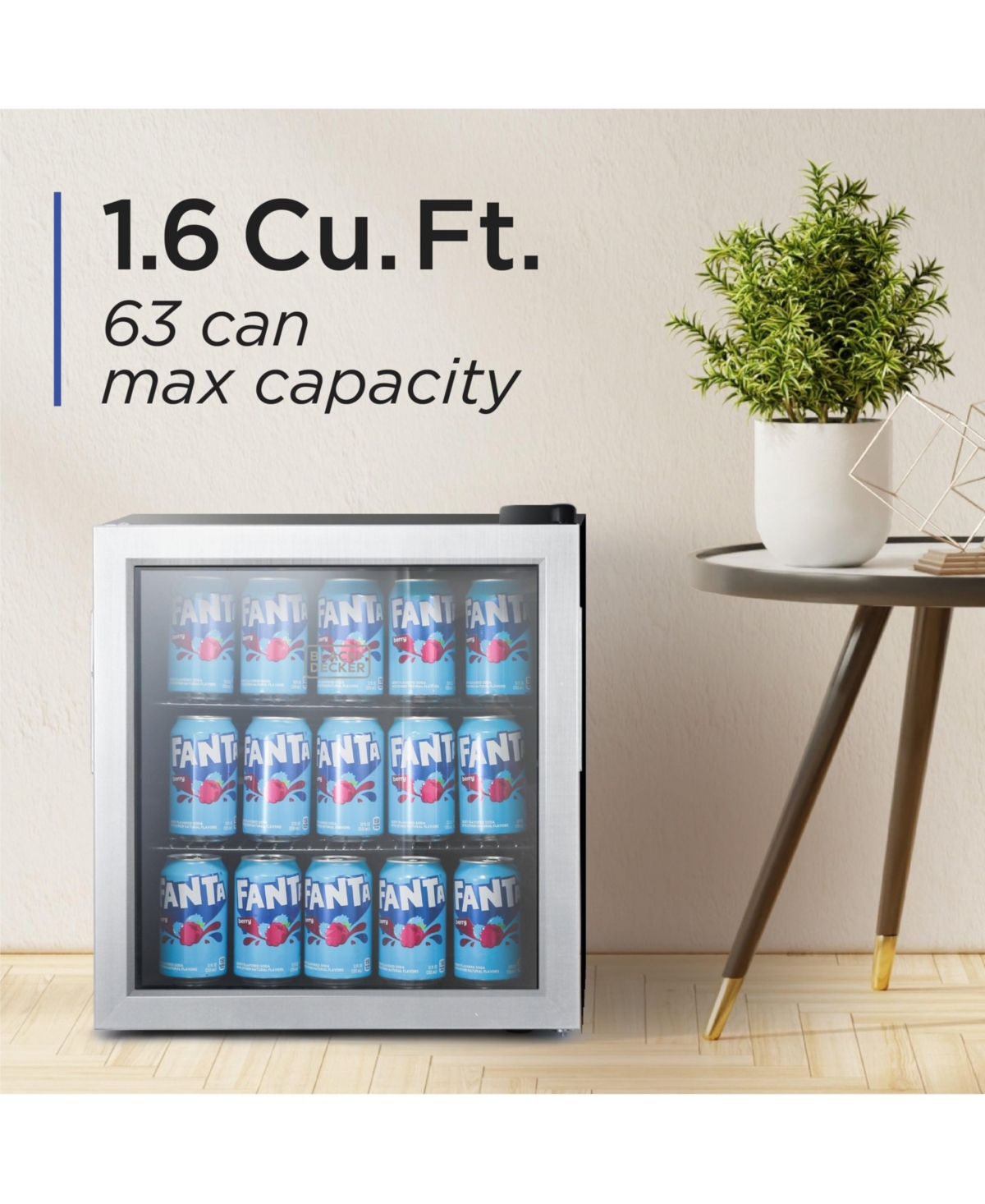 & Decker 1.7 Cu. Ft. Beverage Cooler with Double Pane Glass Door Drink Fridge with 63-Can Capacity - Black