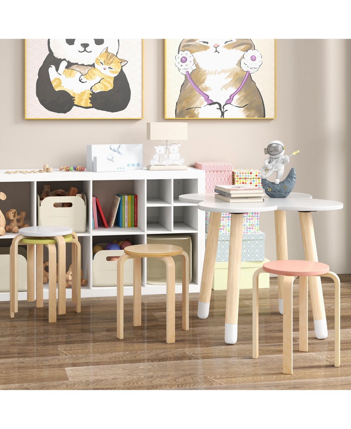 Sugift Set of 4 Bentwood Stackable Stools Dining Stools with Round Tops