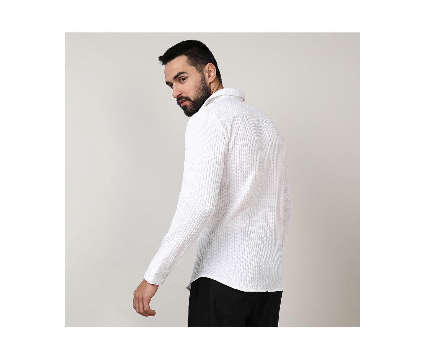 Мужская рубашка Campus Sutra Chalk White Twisted Crease, цвет: Белый — фото 6
