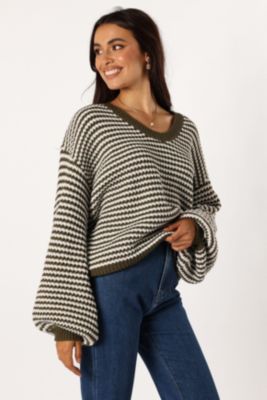 Women's Becca Crewneck Waffle Stitch Stripe Knit Sweater