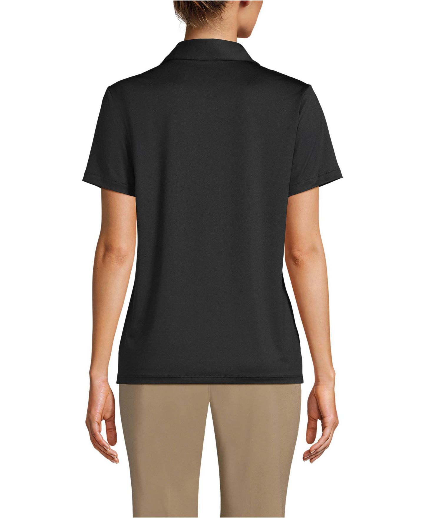 Женское поло Lands' End Rapid Dry Performance Sport Neck Short Sleeve Polo, цвет: Чёрный — фото 2