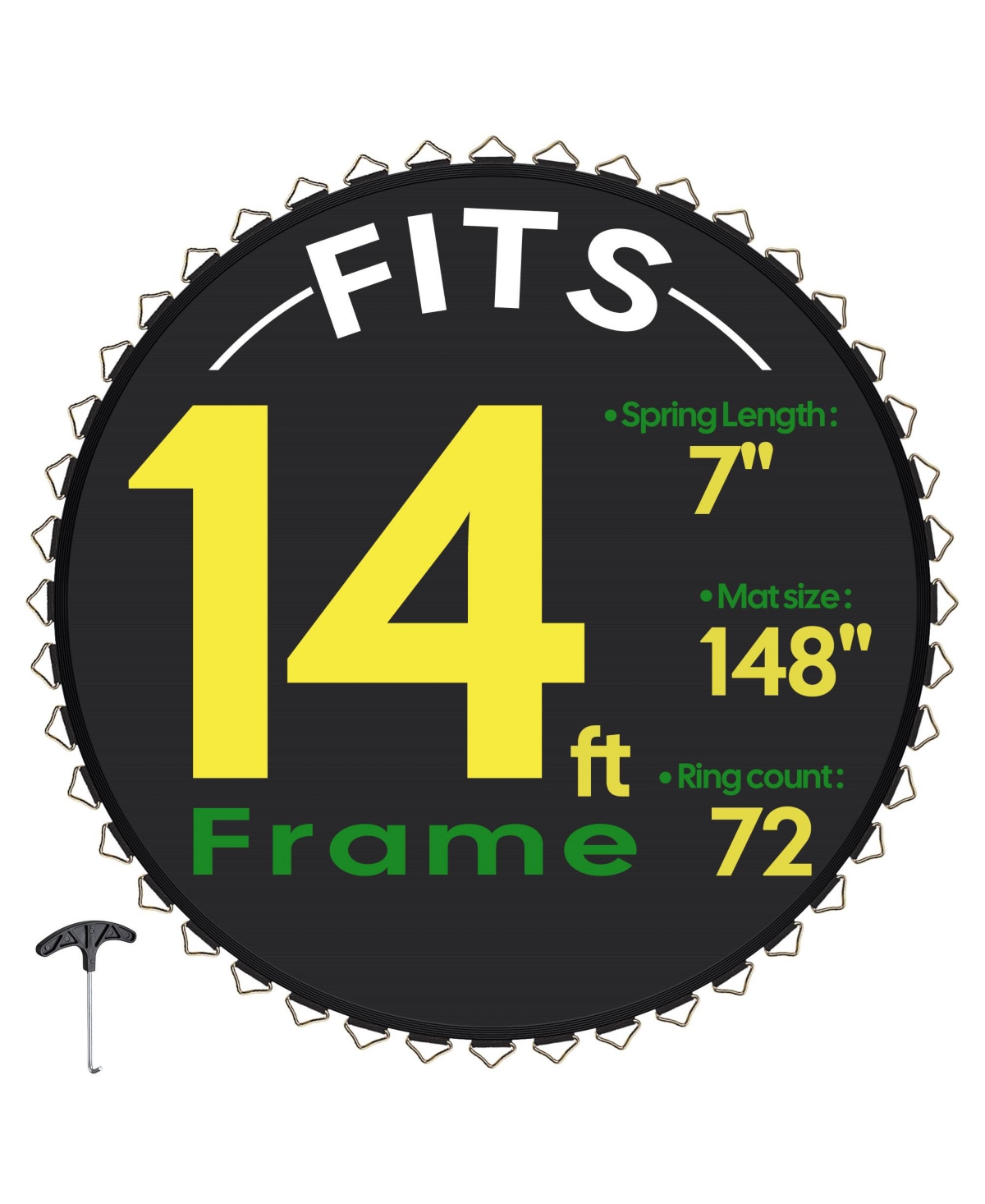 Trampoline Replacement Mat W/72V-Ring For 14" Trampoline Frame 7" Spring , Uv Resistant Outdoor Garden - Black