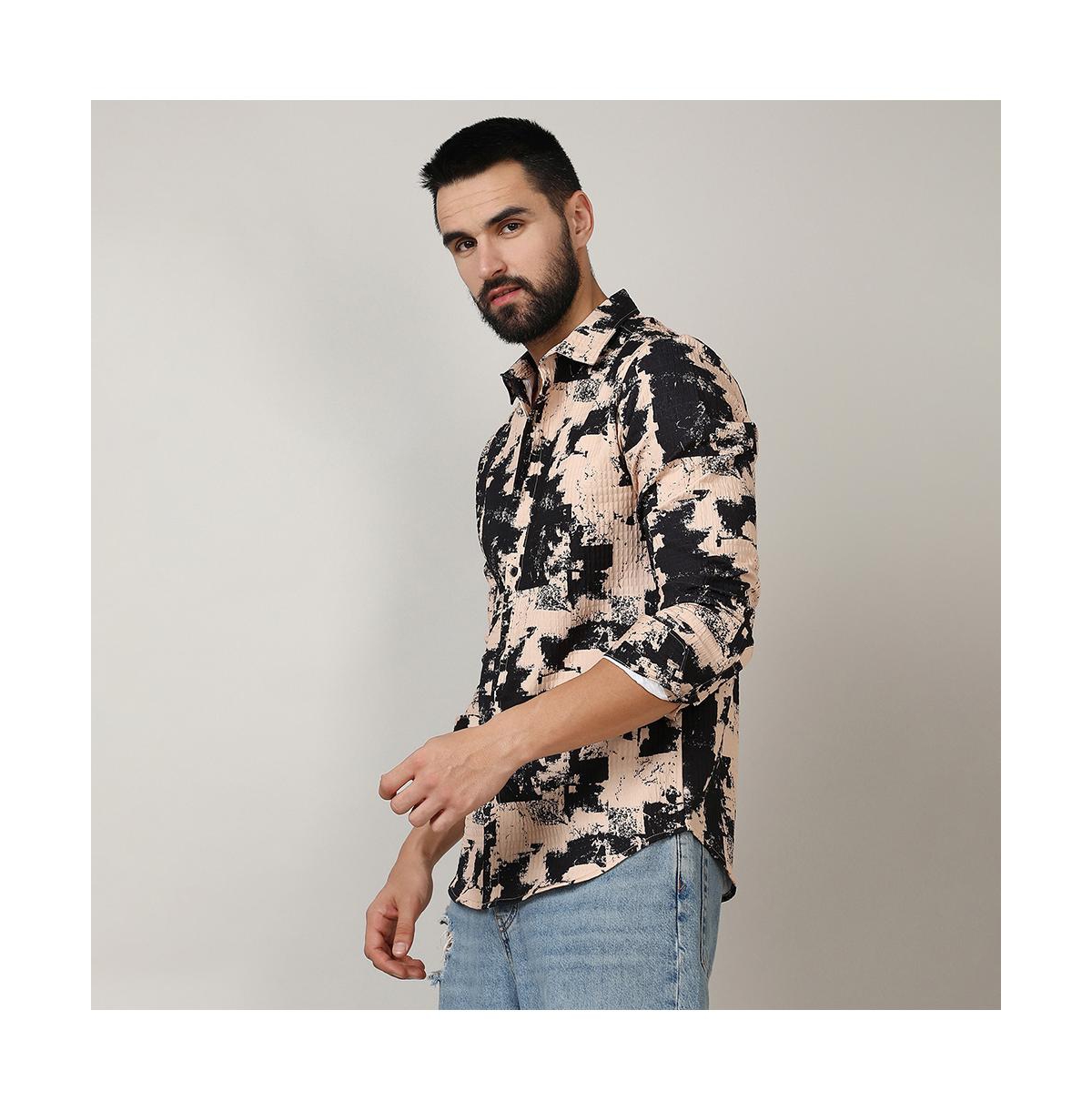 Campus Sutra Men's Beige &Paint Strokes Shirt - Black