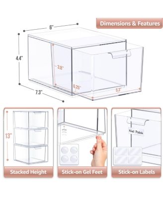 3 Pack Clear Stackable Acrylic Drawer Makeup Organizers - for Vanity, Bathroom, Under Sink, Cabinets, Jewelry, and More