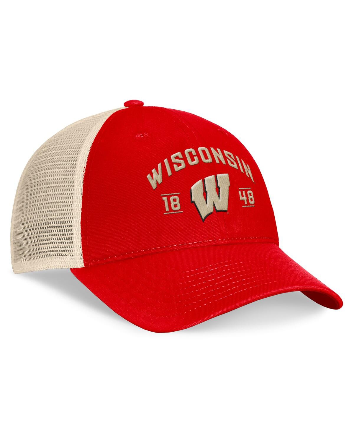 Top Of The World Men's Red Wisconsin Badgers Heritage Waylon Trucker Adjustable Hat In Red,natural
