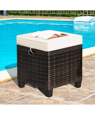 2 Pieces Patio Rattan Ottoman Set with Removable Cushions