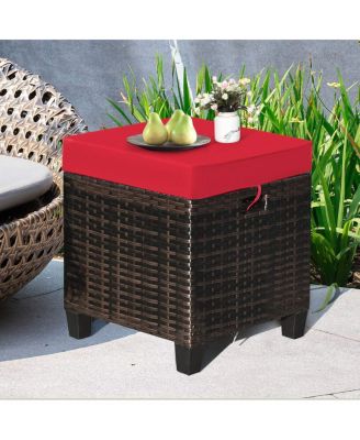 2 Pieces Patio Rattan Ottoman Set with Removable Cushions