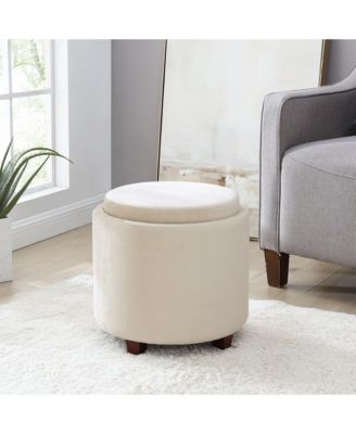 Lawrence Round Velvet Storage Ottoman with Table Top Lid