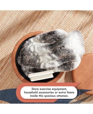 Lawrence Round Faux Leather Storage Ottoman with Table Top Lid